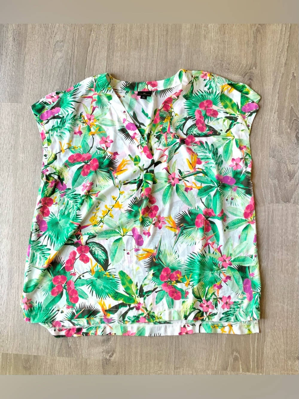 Worthington Tropical Floral V-Neck Blouse Women's XL
